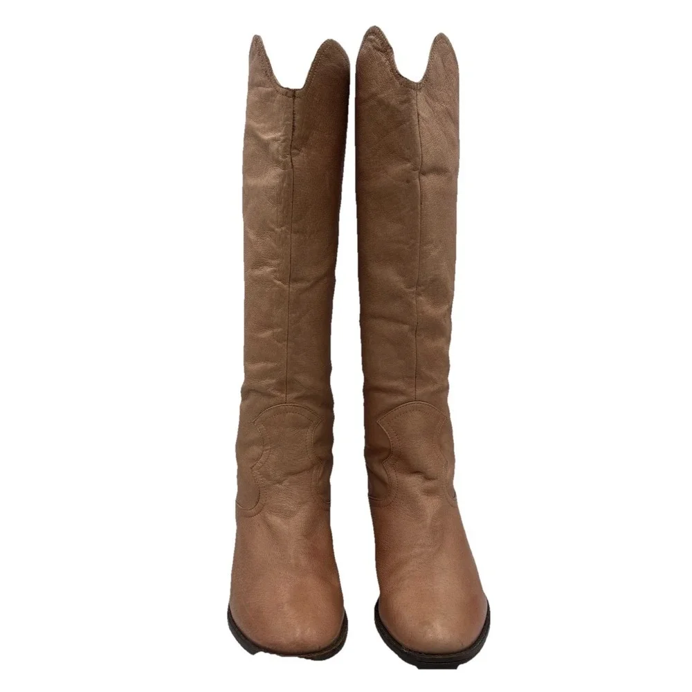 Naughty Monkey Knee-High Tall Boots Women's 6 Light Tan Leather NMW1267251 EUC